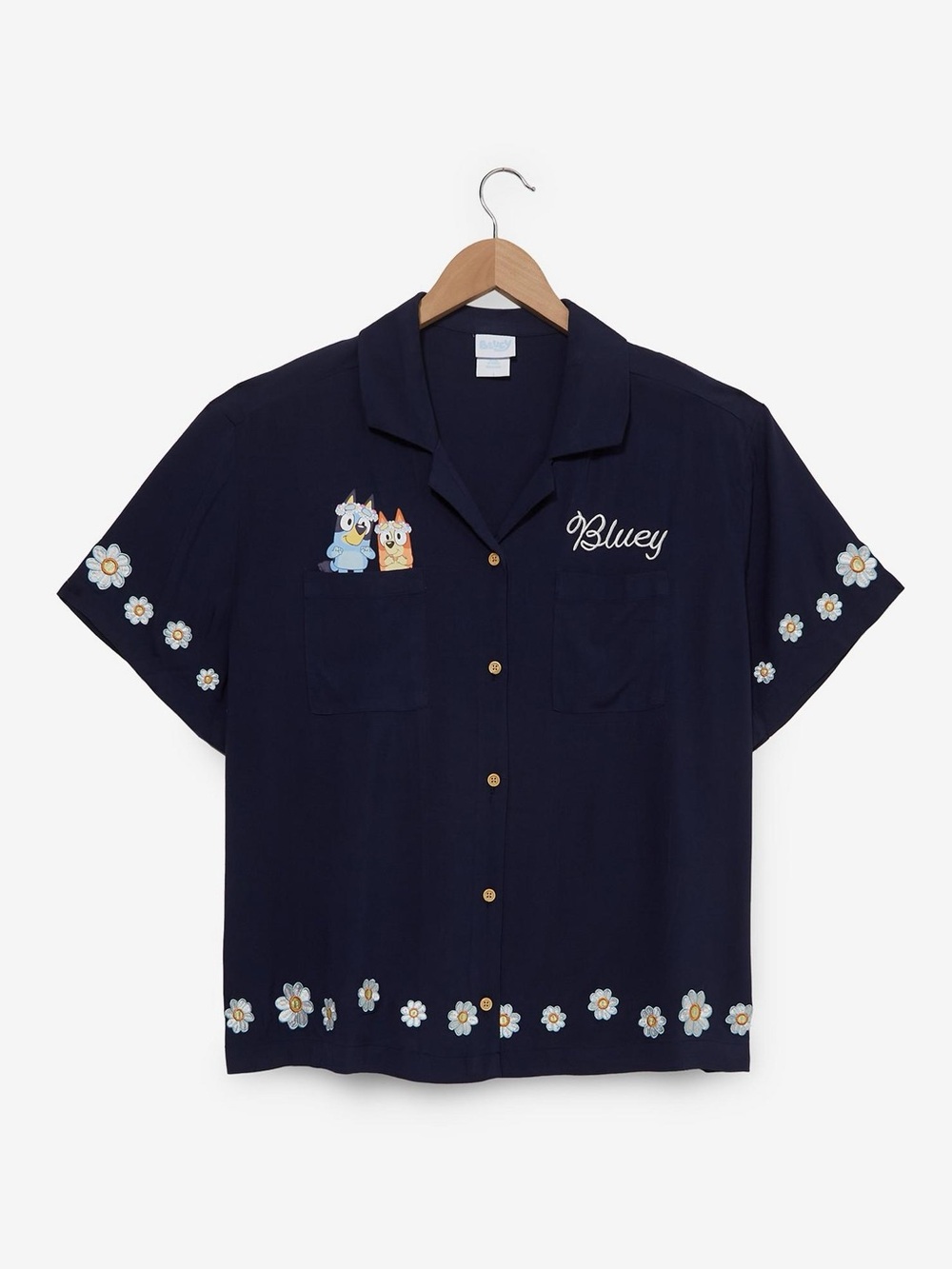 Box lunch bluey button up down embroidered blouse shirt top NWT